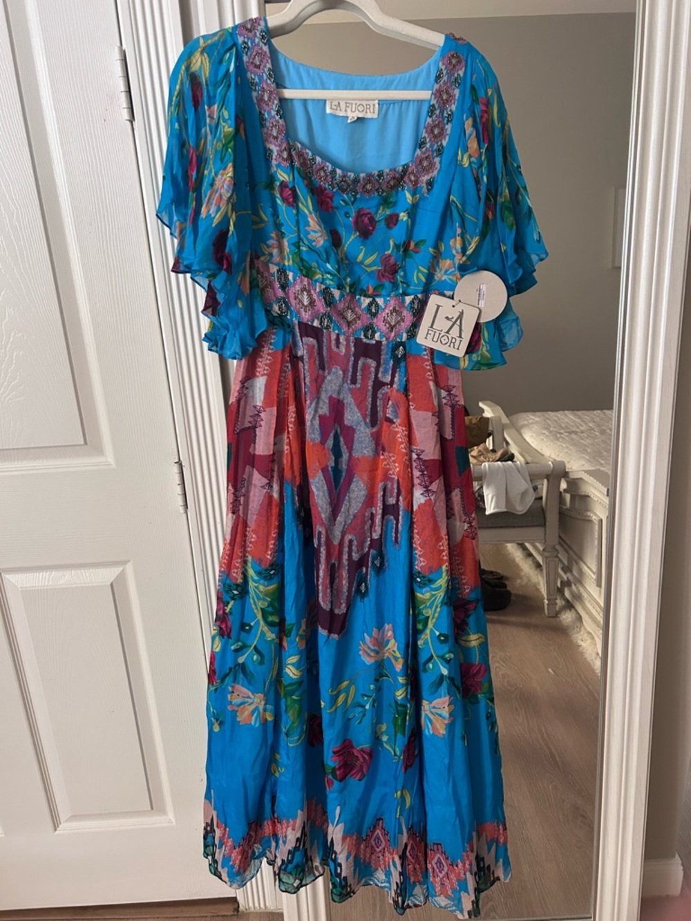NWT La Fuori Blue Floral Bohemian Maxi Dress